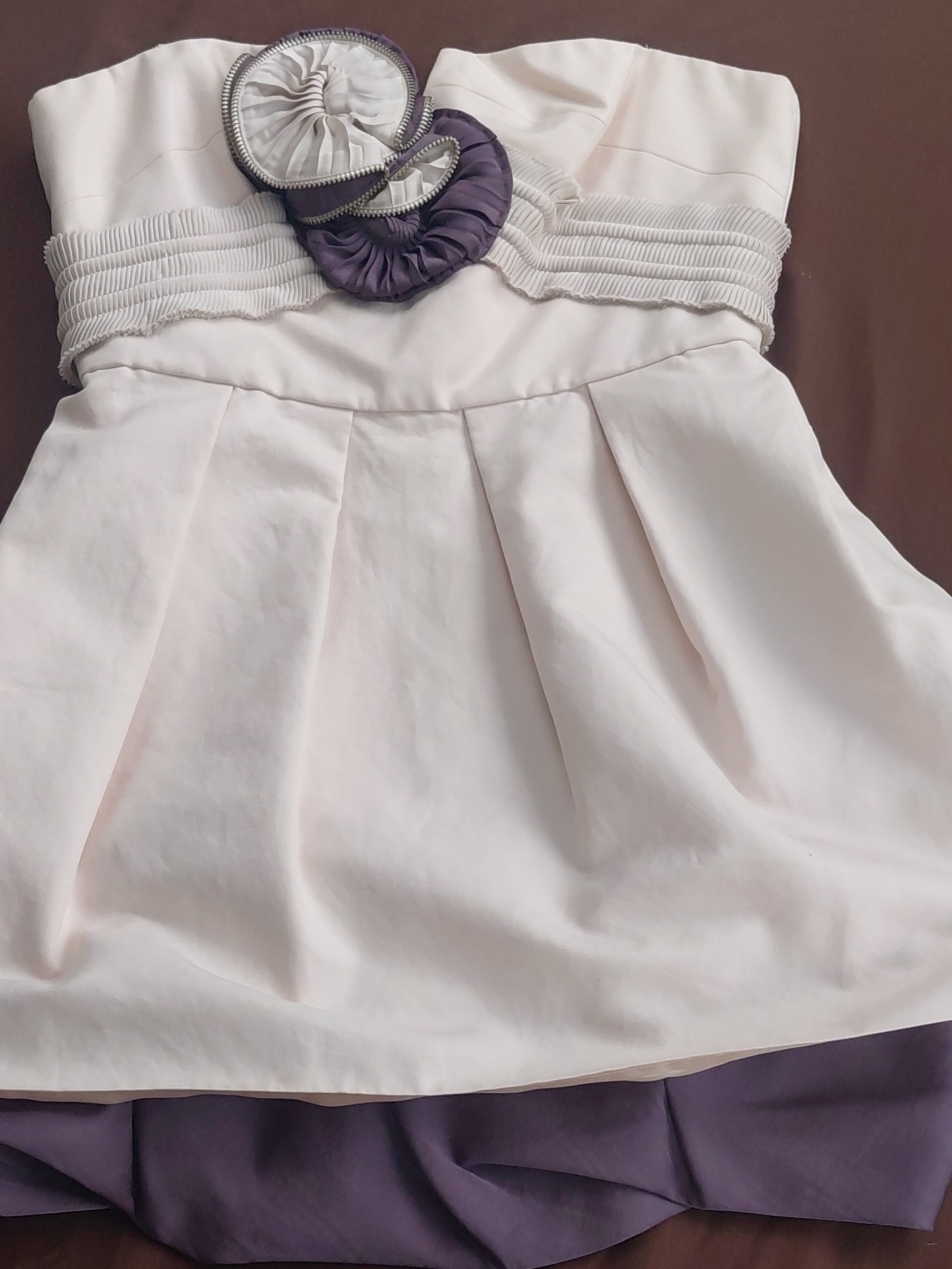 Strapless Two-Tone Cocktail Dress In Ivory And Plum